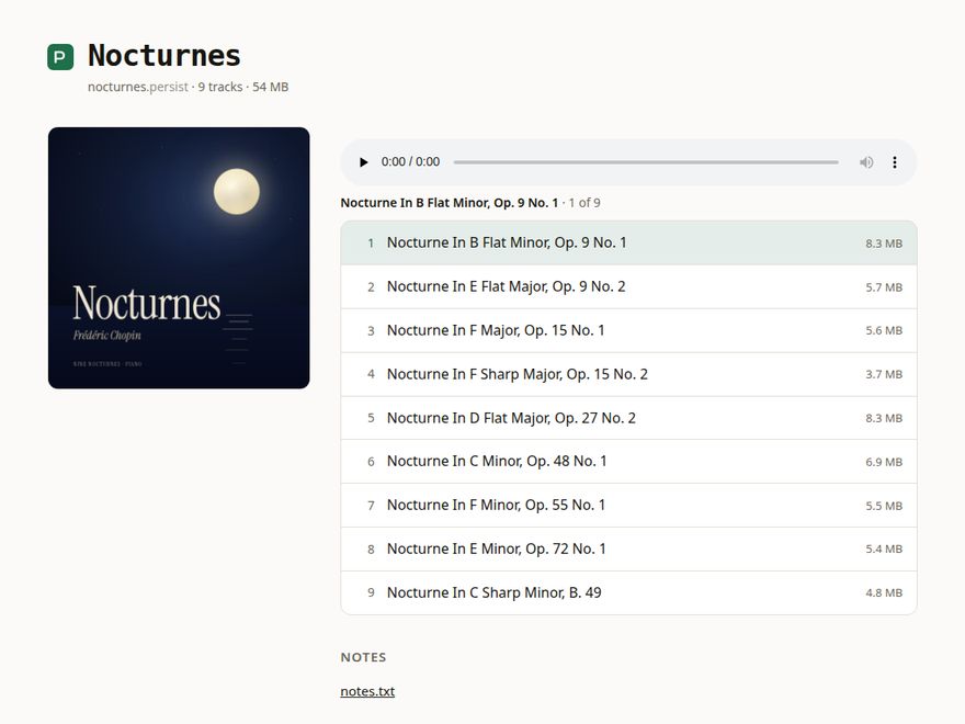 An album page with a tracklist